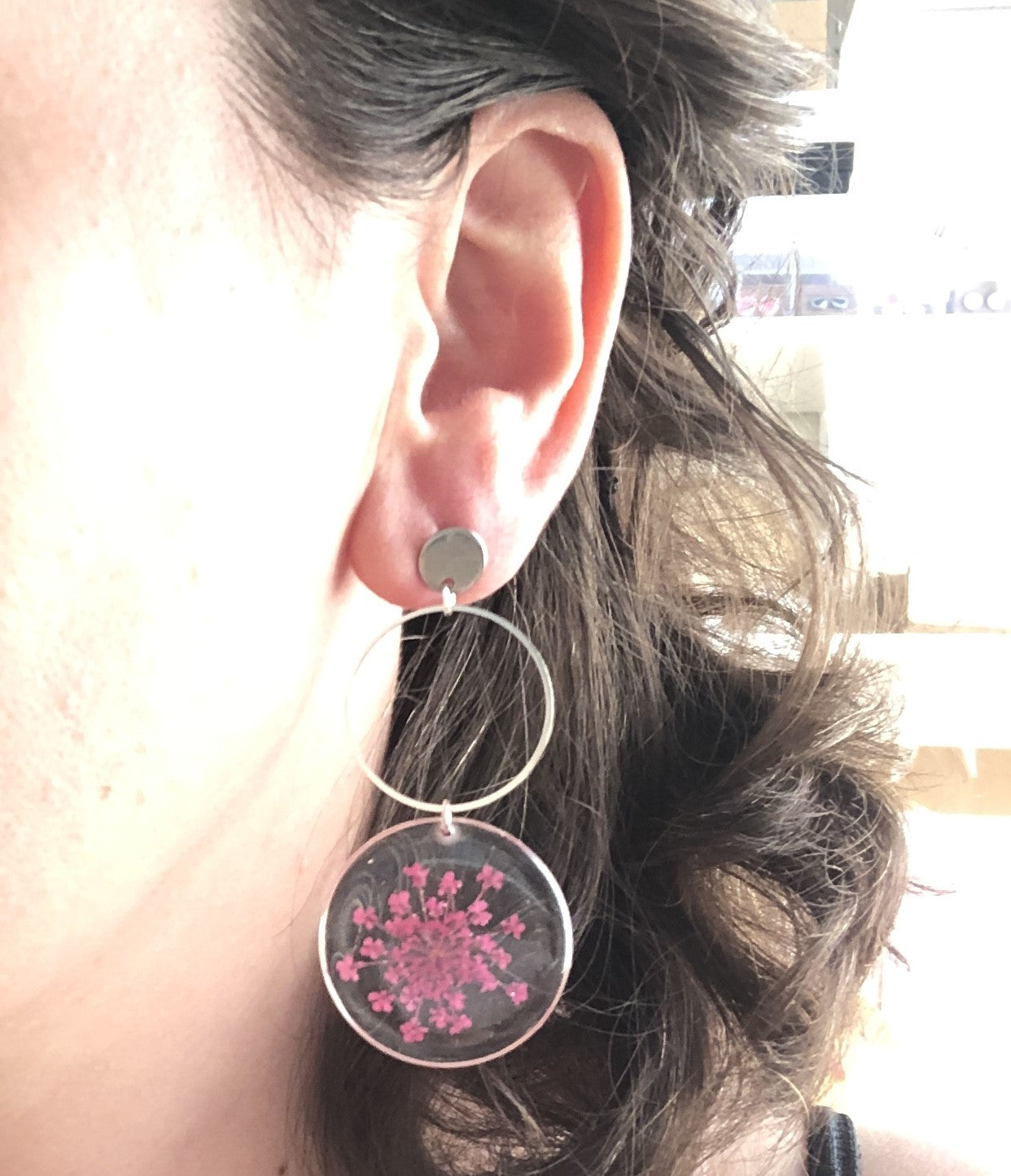 boucles d'oreilles femme résine et fleurs naturelles