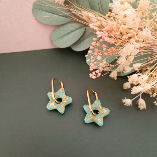 sister box boucles d'oreilles pampilles charm interchangeable fleur coeur citrouille automne resine fimo argile polymère noir orange bordeaux or vert d'eau leopard bleu sable beige etoile creoles bijoux blossom