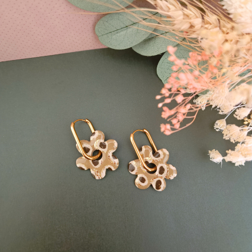 sister box boucles d'oreilles pampilles charm interchangeable fleur coeur citrouille automne resine fimo argile polymère noir orange bordeaux or vert d'eau leopard bleu sable beige etoile creoles bijoux blossom