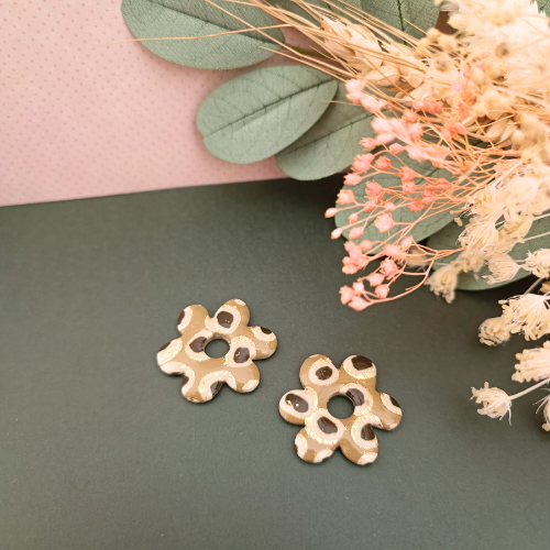 sister box boucles d'oreilles pampilles charm interchangeable fleur coeur citrouille automne resine fimo argile polymère noir orange bordeaux or vert d'eau leopard bleu sable beige etoile creoles bijoux blossom