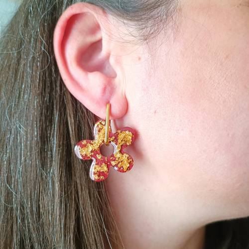 sister box boucles d'oreilles pampilles charm interchangeable fleur coeur citrouille automne resine fimo argile polymère noir orange bordeaux or vert d'eau leopard bleu sable beige etoile creoles bijoux blossom