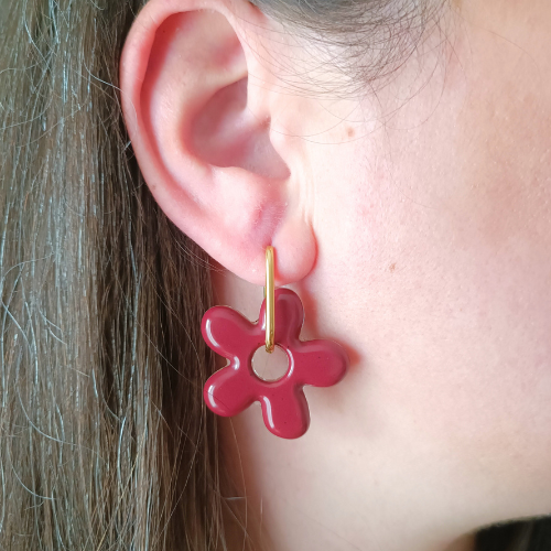sister box boucles d'oreilles pampilles charm interchangeable fleur coeur citrouille automne resine fimo argile polymère noir orange bordeaux or vert d'eau leopard bleu sable beige etoile creoles bijoux blossom
