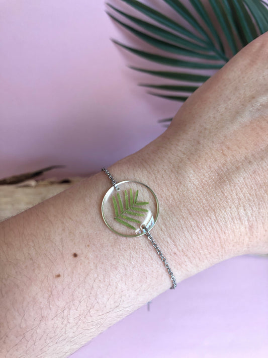 bracelet en résine et feuilles de mimosa 