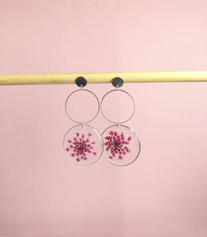 boucles d'oreilles femme ronde résine et fleurs