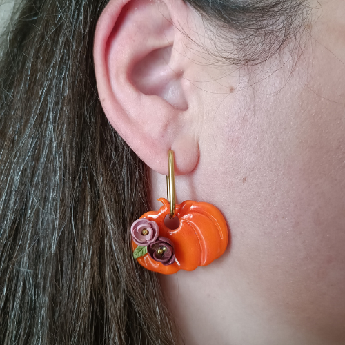 sister box boucles d'oreilles pampilles charm interchangeable fleur coeur citrouille automne resine fimo argile polymère noir orange bordeaux or vert d'eau leopard bleu sable beige etoile creoles bijoux blossom 