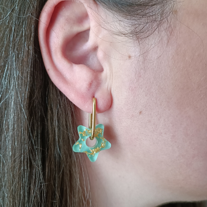 sister box boucles d'oreilles pampilles charm interchangeable fleur coeur citrouille automne resine fimo argile polymère noir orange bordeaux or vert d'eau leopard bleu sable beige etoile creoles bijoux blossom 