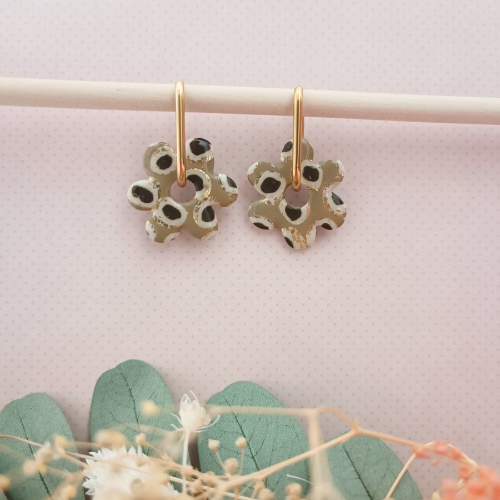sister box boucles d'oreilles pampilles charm interchangeable fleur coeur citrouille automne resine fimo argile polymère noir orange bordeaux or vert d'eau leopard bleu sable beige etoile creoles bijoux blossom 