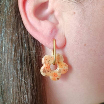 sister box boucles d'oreilles pampilles charm interchangeable fleur coeur citrouille automne resine fimo argile polymère noir orange bordeaux or vert d'eau leopard bleu sable beige etoile creoles bijoux blossom 