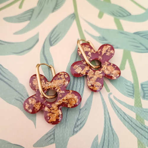 sister box boucles d'oreilles pampilles charm interchangeable fleur coeur citrouille automne resine fimo argile polymère noir orange bordeaux or vert d'eau leopard bleu sable beige etoile creoles bijoux blossom 