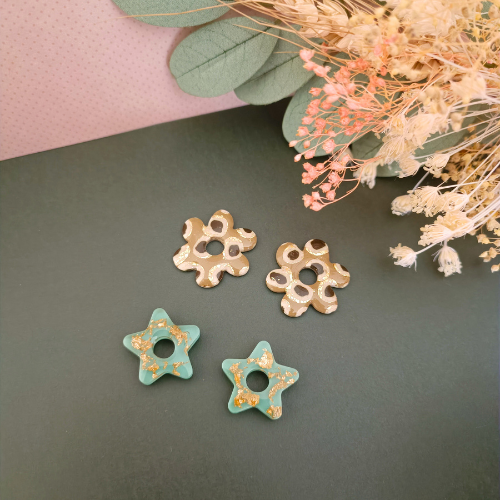 sister box boucles d'oreilles pampilles charm interchangeable fleur coeur citrouille automne resine fimo argile polymère noir orange bordeaux or vert d'eau leopard bleu sable beige etoile creoles bijoux blossom 