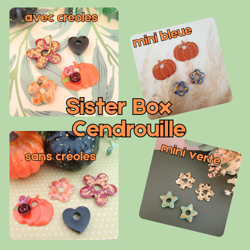 sister box boucles d'oreilles pampilles charm interchangeable fleur coeur citrouille automne resine fimo argile polymère noir orange bordeaux or vert d'eau leopard bleu sable beige etoile creoles bijoux blossom 