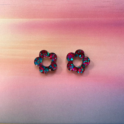 bijoux boucles d'oreilles créoles doré argenté or argent fleur résine paillettes tendance interchangeable bleu rose multicolore vert jaune noir blanc turquoise fuchsia pastel orange rouge 