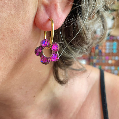 bijoux boucles d'oreilles créoles acier inoxydable ronde ovales rectangle doré argenté charm pampille fleur resine paillettes bleu brillant violet multicolore pastel vert jaune noir blanc nacré rose turquoise fuchsia orange sirène rouge néon 