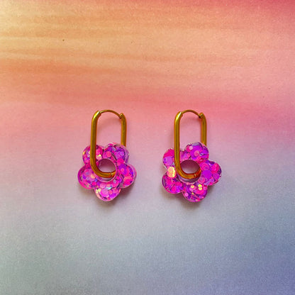 bijoux boucles d'oreilles créoles acier inoxydable ronde ovales rectangle doré argenté charm pampille fleur resine paillettes bleu brillant violet multicolore pastel vert jaune noir blanc nacré rose turquoise fuchsia orange sirène rouge néon 