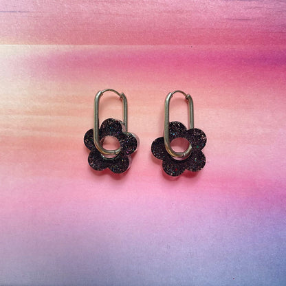 bijoux boucles d'oreilles créoles acier inoxydable ronde ovales rectangle doré argenté charm pampille fleur resine paillettes bleu brillant violet multicolore pastel vert jaune noir blanc nacré rose turquoise fuchsia orange sirène rouge néon 