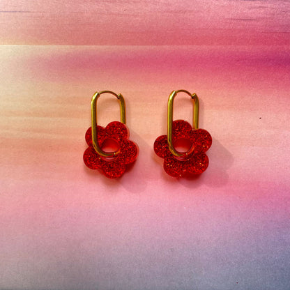 bijoux boucles d'oreilles créoles acier inoxydable ronde ovales rectangle doré argenté charm pampille fleur resine paillettes bleu brillant violet multicolore pastel vert jaune noir blanc nacré rose turquoise fuchsia orange sirène rouge néon BLOSSOM