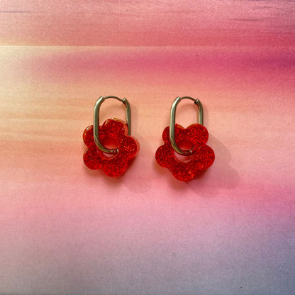 bijoux boucles d'oreilles créoles acier inoxydable ronde ovales rectangle doré argenté charm pampille fleur resine paillettes bleu brillant violet multicolore pastel vert jaune noir blanc nacré rose turquoise fuchsia orange sirène rouge néon BLOSSOM