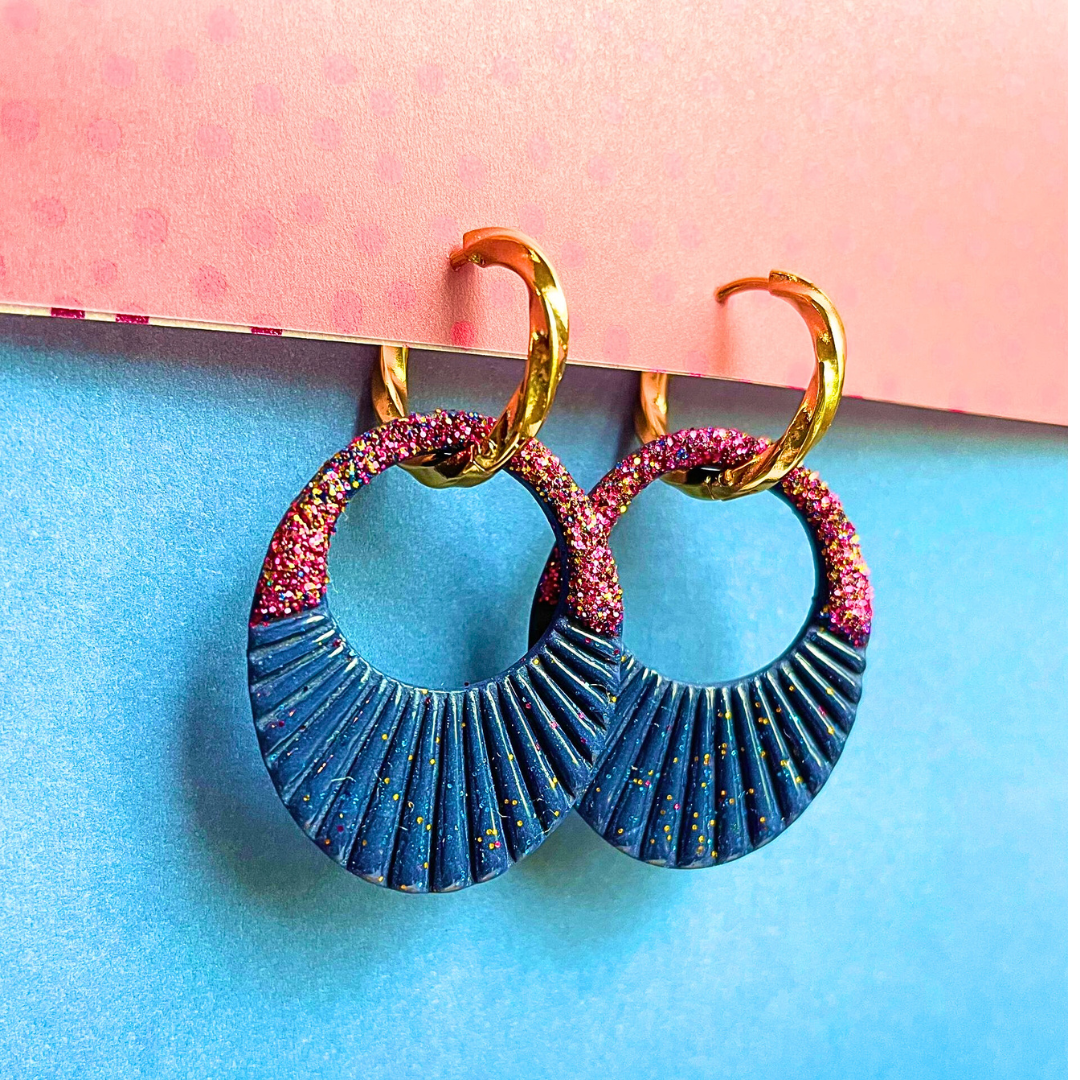 sister box pink lagoon créoles pampilles interchangeables ronde texturée acier inoxydable rond ovale fleur argile polymère fimo résine epoxy paillettes uni bleu marine clair rose fuchsia