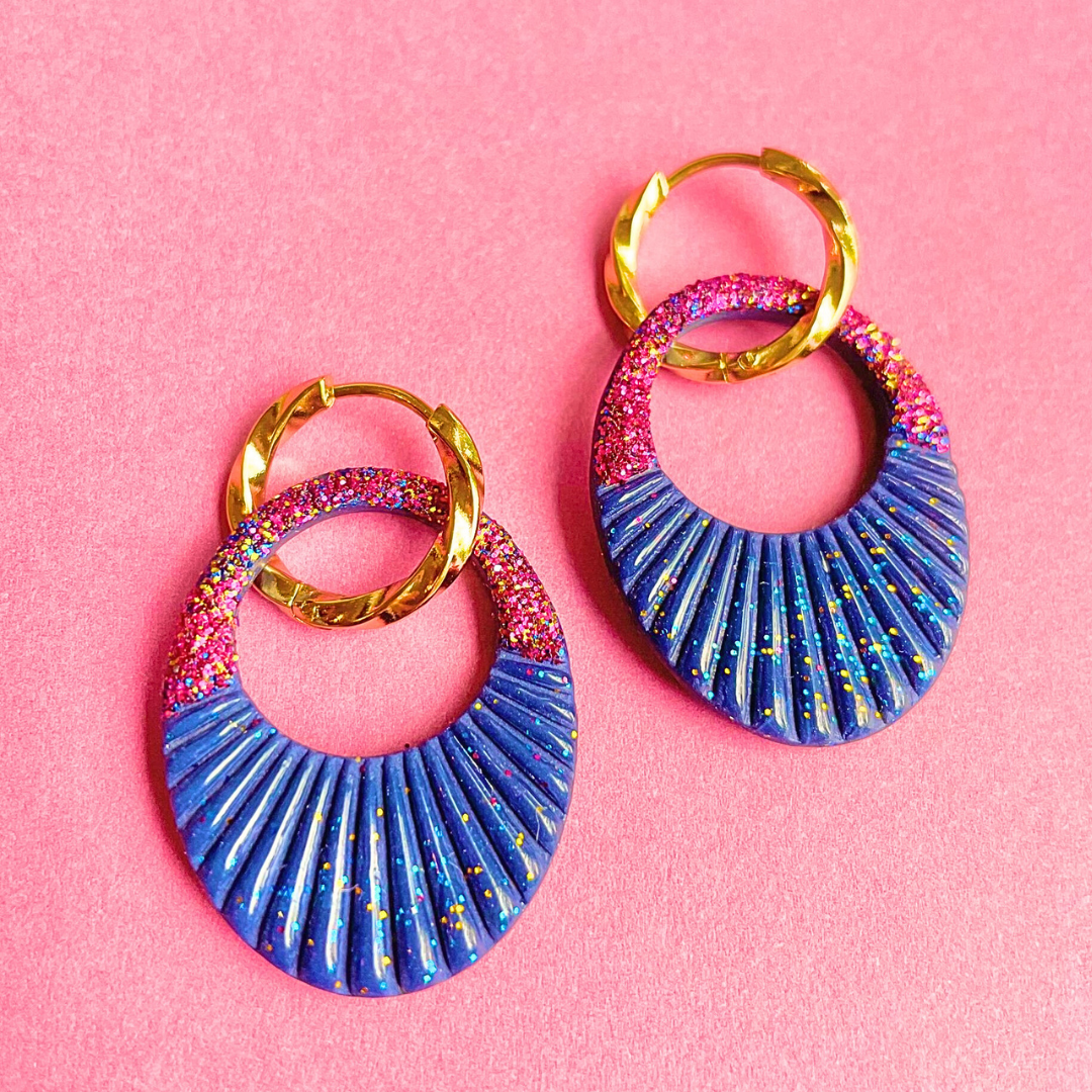 sister box pink lagoon créoles pampilles interchangeables ronde texturée acier inoxydable rond ovale fleur argile polymère fimo résine epoxy paillettes uni bleu marine clair rose fuchsia