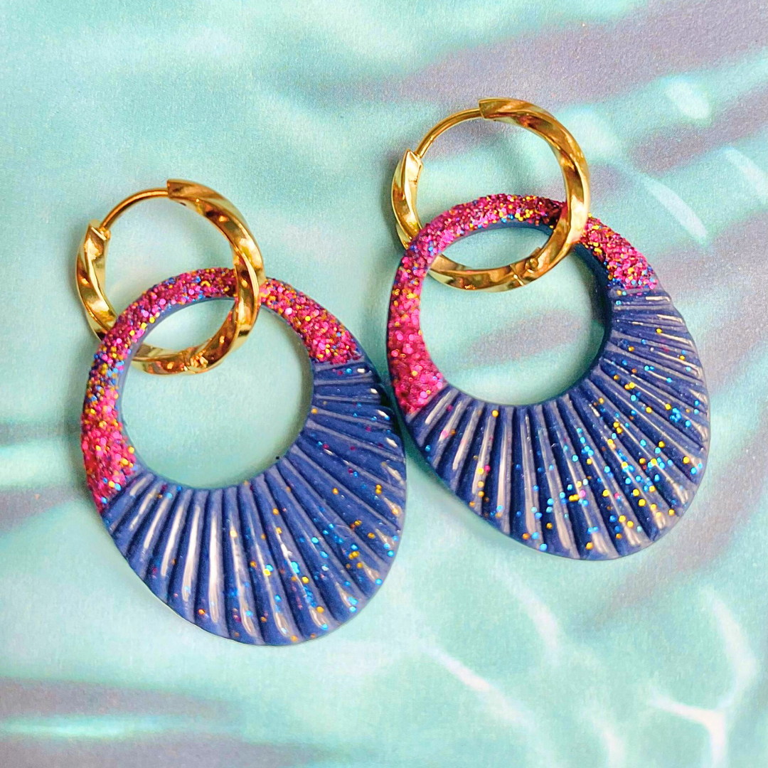 sister box pink lagoon créoles pampilles interchangeables ronde texturée acier inoxydable rond ovale fleur argile polymère fimo résine epoxy paillettes uni bleu marine clair rose fuchsia