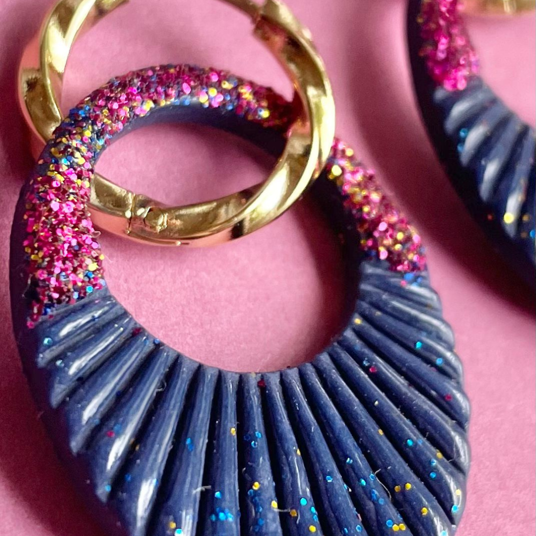 sister box pink lagoon créoles pampilles interchangeables ronde texturée acier inoxydable rond ovale fleur argile polymère fimo résine epoxy paillettes uni bleu marine clair rose fuchsia