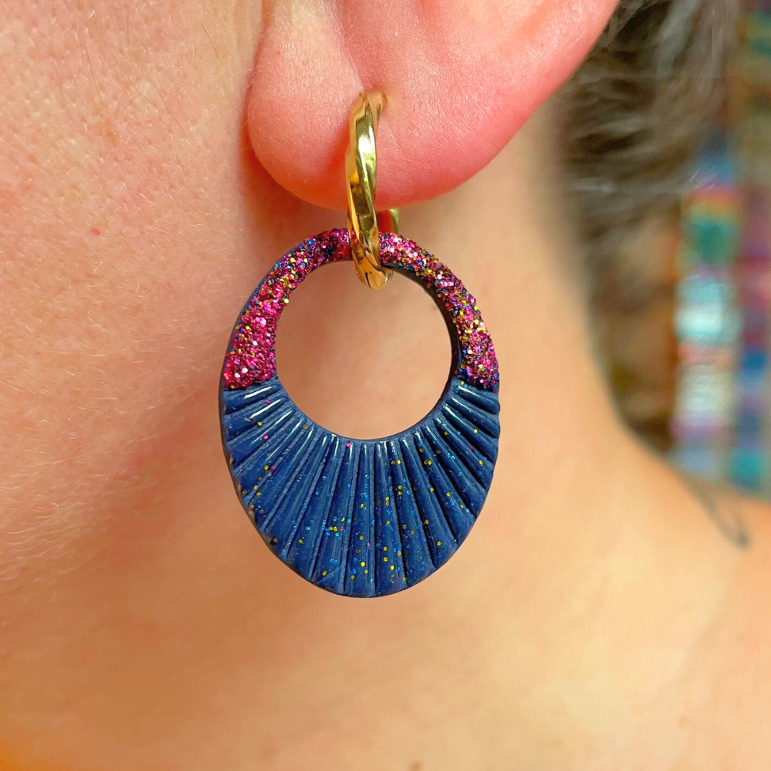 sister box pink lagoon créoles pampilles interchangeables ronde texturée acier inoxydable rond ovale fleur argile polymère fimo résine epoxy paillettes uni bleu marine clair rose fuchsia