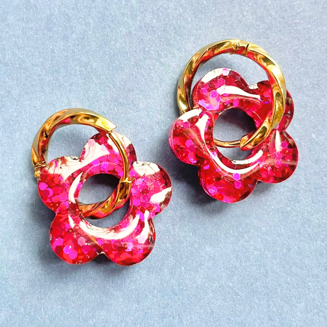 sister box pink lagoon créoles pampilles interchangeables ronde texturée acier inoxydable rond ovale fleur argile polymère fimo résine epoxy paillettes uni bleu marine clair rose fuchsia