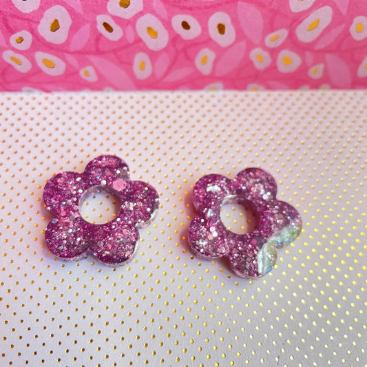 bijoux boucles doreilles creoles charm pampille paillettes resine blossom fait main creatrice francaise artisanal fleur rose