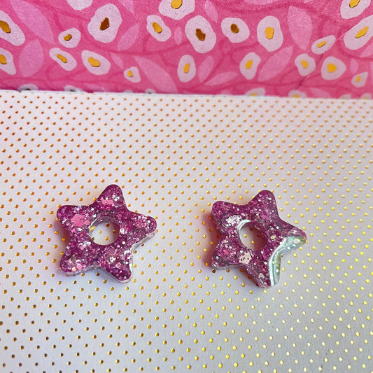 bijoux boucles doreilles creoles charm pampille paillettes resine blossom fait main creatrice francaise artisanal etoile rose