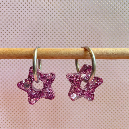 bijoux boucles doreilles creoles charm pampille paillettes resine blossom fait main creatrice francaise artisanal etoile rose