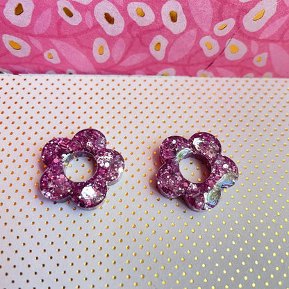 bijoux boucles doreilles creoles charm pampille paillettes resine blossom fait main creatrice francaise artisanal fleur rose