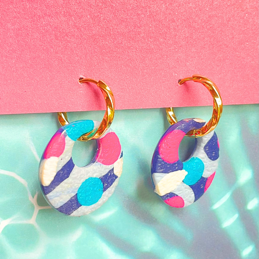 sister box pink lagoon créoles pampilles interchangeables ronde texturée acier inoxydable rond ovale fleur argile polymère fimo résine epoxy paillettes uni bleu marine clair rose fuchsia