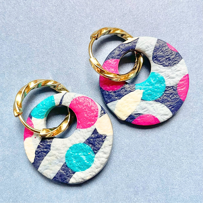 sister box pink lagoon créoles pampilles interchangeables ronde texturée acier inoxydable rond ovale fleur argile polymère fimo résine epoxy paillettes uni bleu marine clair rose fuchsia