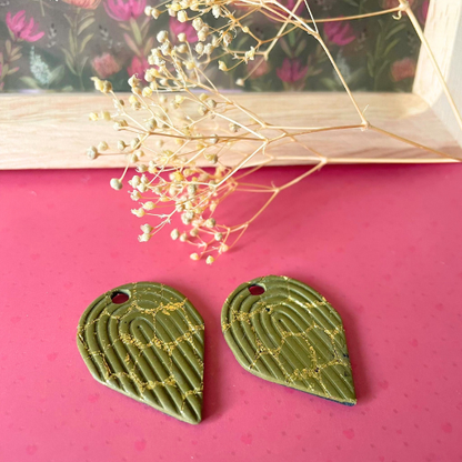 bijoux boucles d'oreilles créoles pampilles fleur noir kaki art deco doré or argile polymère fimo résine UV blossom sister box