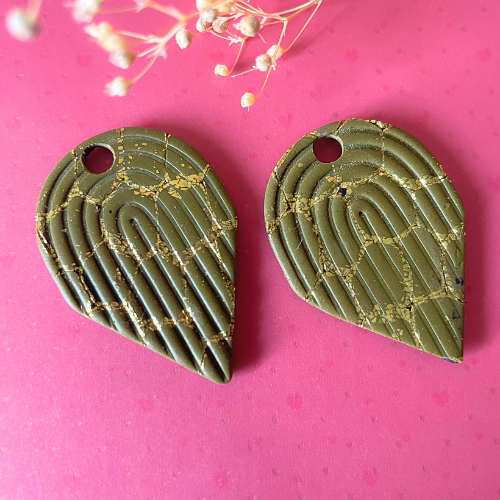 bijoux boucles d'oreilles créoles pampilles fleur noir kaki art deco doré or argile polymère fimo résine UV blossom sister box