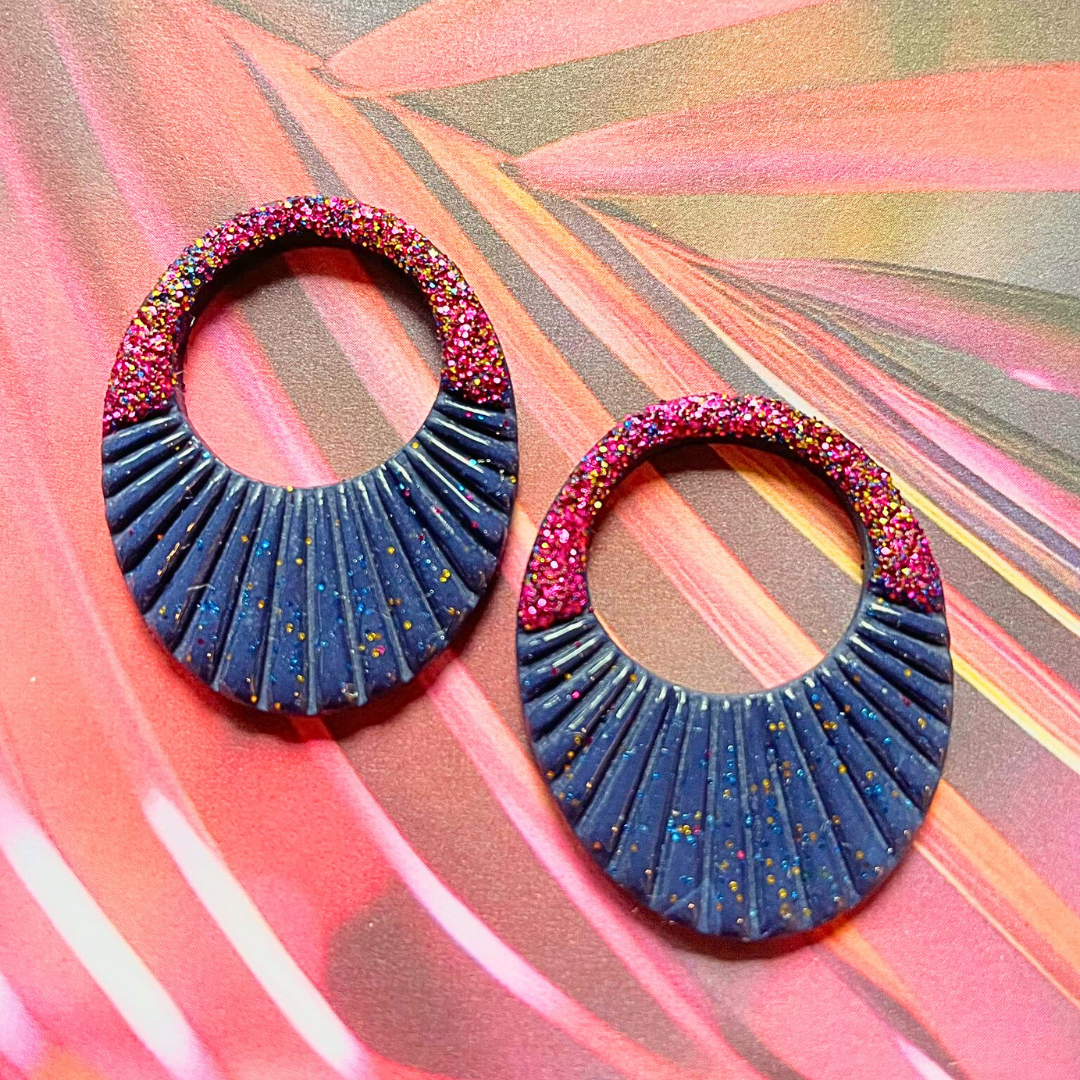 sister box pink lagoon créoles pampilles interchangeables ronde texturée acier inoxydable rond ovale fleur argile polymère fimo résine epoxy paillettes uni bleu marine clair rose fuchsia