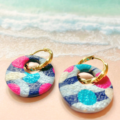 sister box pink lagoon créoles pampilles interchangeables ronde texturée acier inoxydable rond ovale fleur argile polymère fimo résine epoxy paillettes uni bleu marine clair rose fuchsia