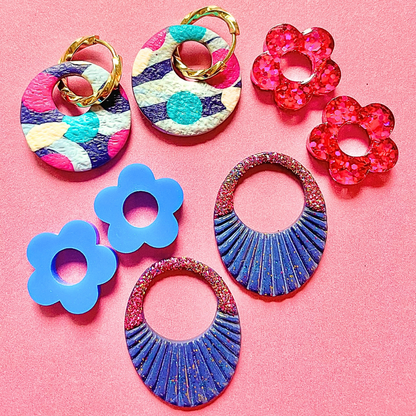 sister box pink lagoon créoles pampilles interchangeables ronde texturée acier inoxydable rond ovale fleur argile polymère fimo résine epoxy paillettes uni bleu marine clair rose fuchsia